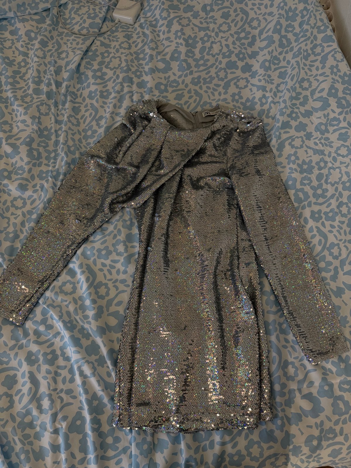 Zilveren pailletten jurk van Zara - Maat XS, Verzenden, Zo goed als nieuw, Maat 34 (XS) of kleiner, Boven de knie