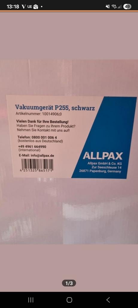 ALLPAX vacumeermachine P255 - Nieuw in doos, Ophalen of Verzenden, Nieuw