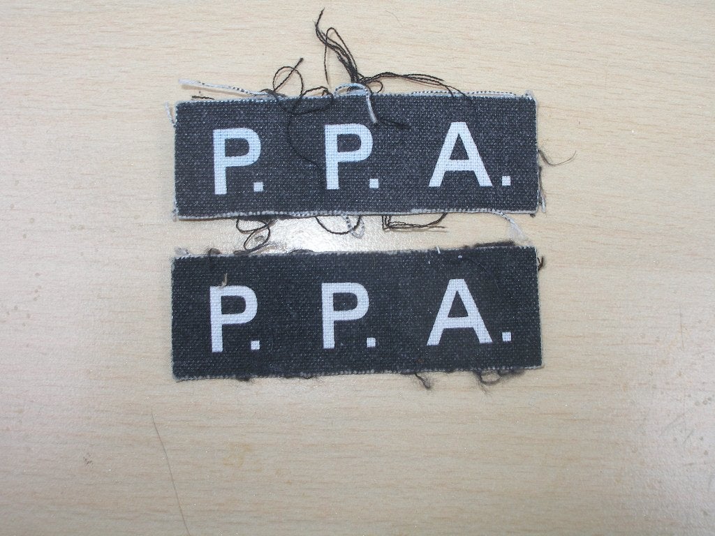 Schoudertitels P.P.A. (Popski's Private Army), reproductie, Ophalen of Verzenden, Landmacht, Engeland, Embleem of Badge