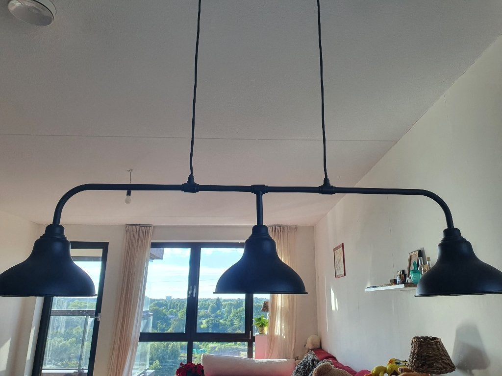 Industriële hanglamp met 3 armaturen, Ophalen, Zo goed als nieuw, Metaal