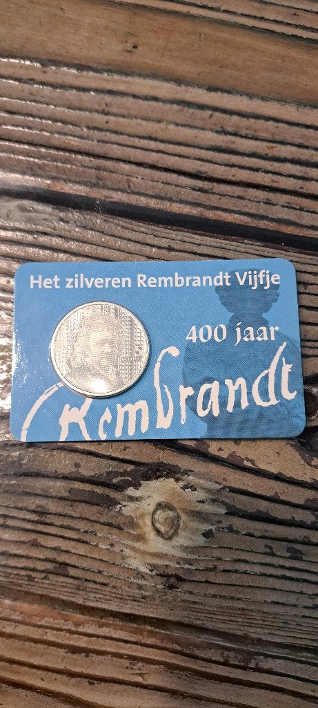Het zilveren Rembrandt vijfje, Postzegels en Munten, Ophalen, Koningin Beatrix, Zilver, Euro's