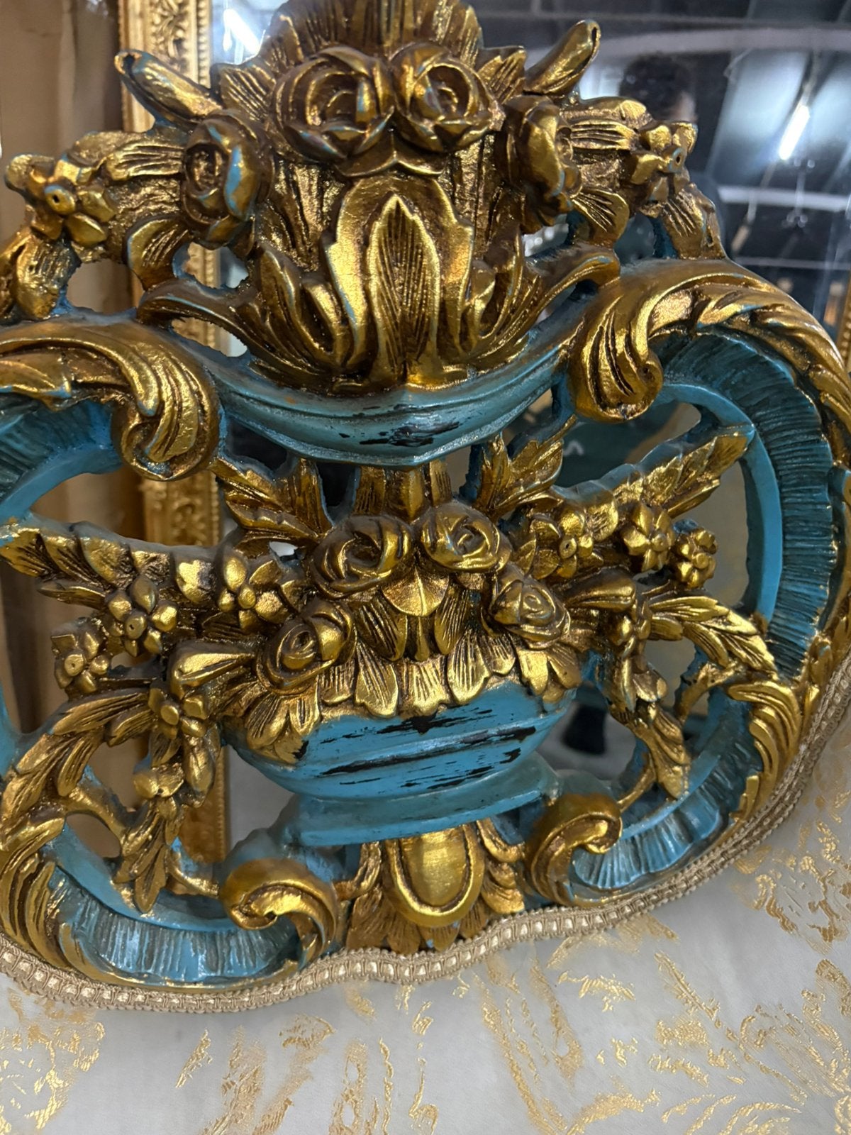 Barok bankje turkuaz goud model Lyon, Ophalen of Verzenden