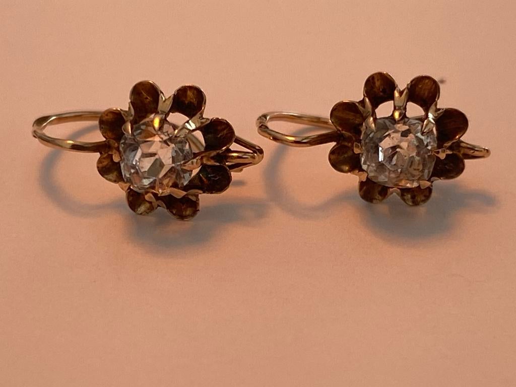 Prachtige antieke 14 karaats oorbellen met grote diamanten, Ophalen of Verzenden, Goud, Oorbellen