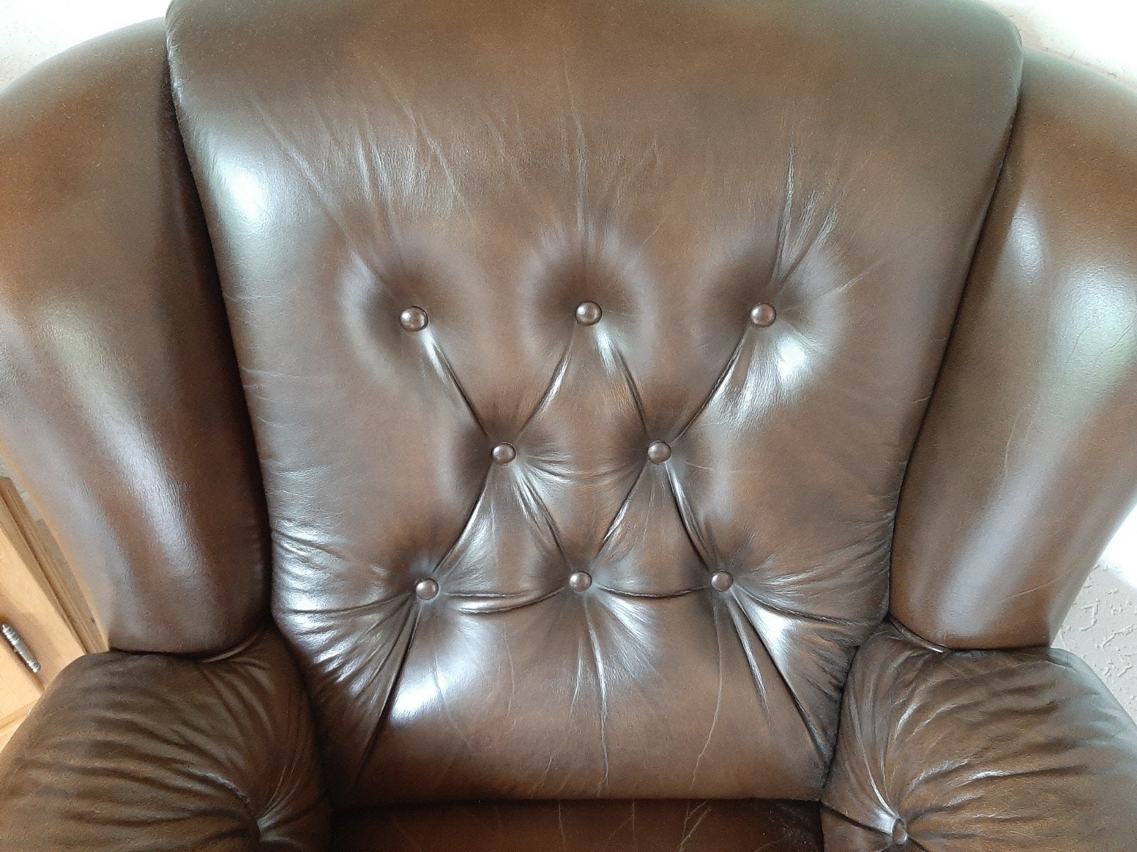Leren Chesterfield Fauteuil - Bruin, Ophalen, Gebruikt, Chesterfield, 75 tot 100 cm