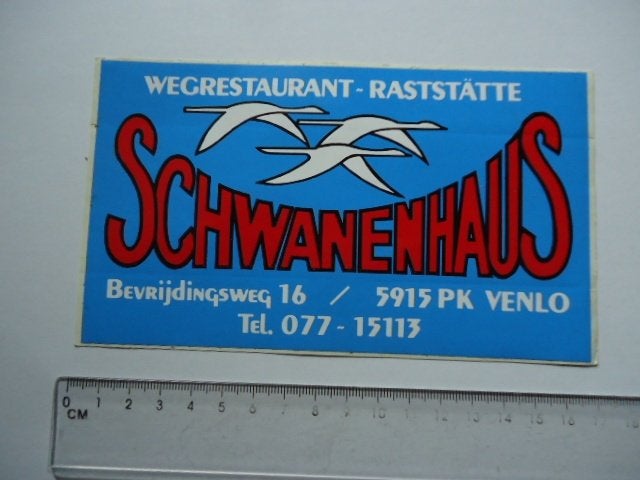 sticker oud SCHWANENHAUS Venlo wegrestaurant truck auto stop, Verzenden, Zo goed als nieuw, Bedrijf of Vereniging
