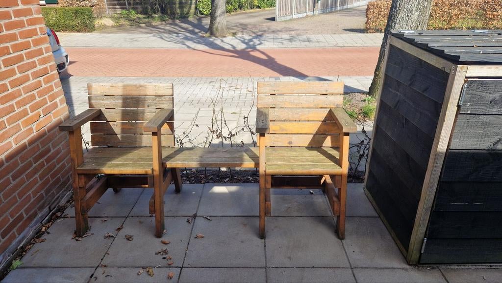 Jee & Bee duo zit met tafeltje, Tuin en Terras, Tuinstoelen, Ophalen, Nieuw, Hout