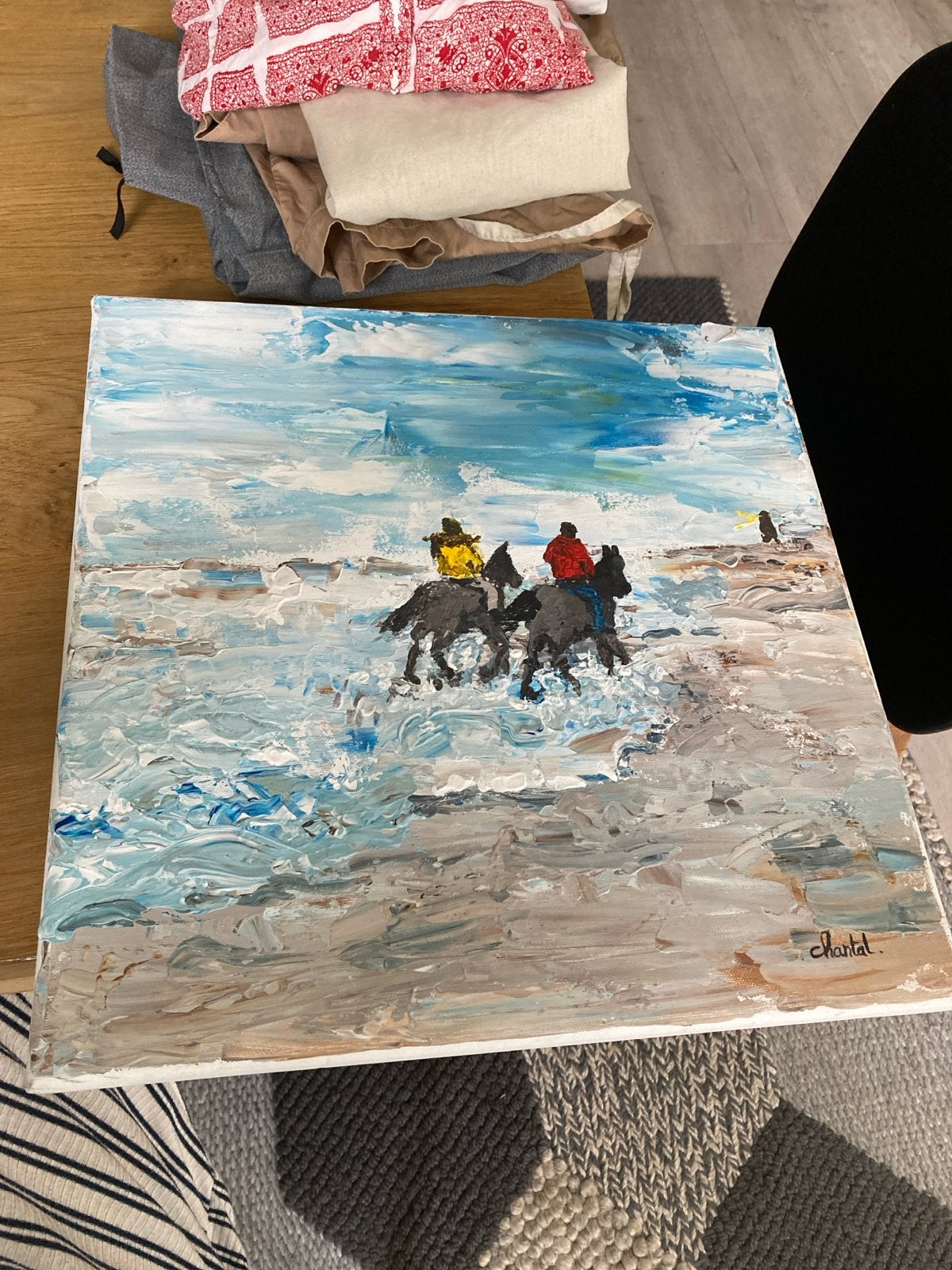 Schilderij: Ruiters te paard op het strand, Ophalen, Maritiem / water, Doek, Impressionistisch