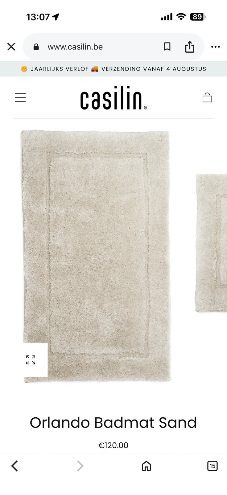 Badmat Beige van Casilin 120 x 70 cm, Huis en Inrichting, Stoffering | Tapijten en Kleden, 100 tot 150 cm, Zo goed als nieuw, Rechthoekig