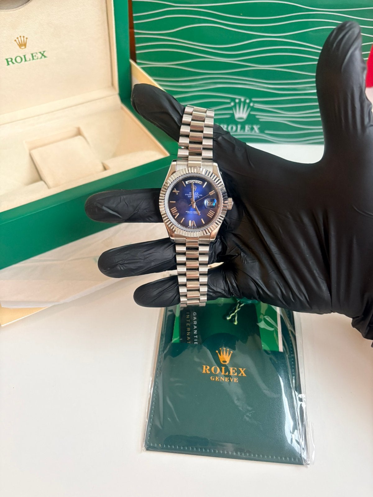 Rolex Daydate Zilver DarkBlue Dial 41MM, Staal, Rolex, Verzenden, Polshorloge