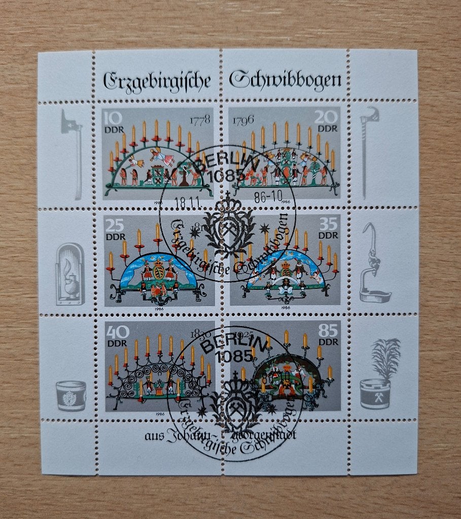 DDR - Postzegelblok Erzgebirgische Schwibbogen 1986., Ophalen of Verzenden, DDR, Postfris