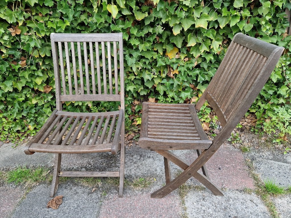 Set van 2 houten klapstoelen, Bristol teak, Ophalen, Gebruikt, Hout, Inklapbaar