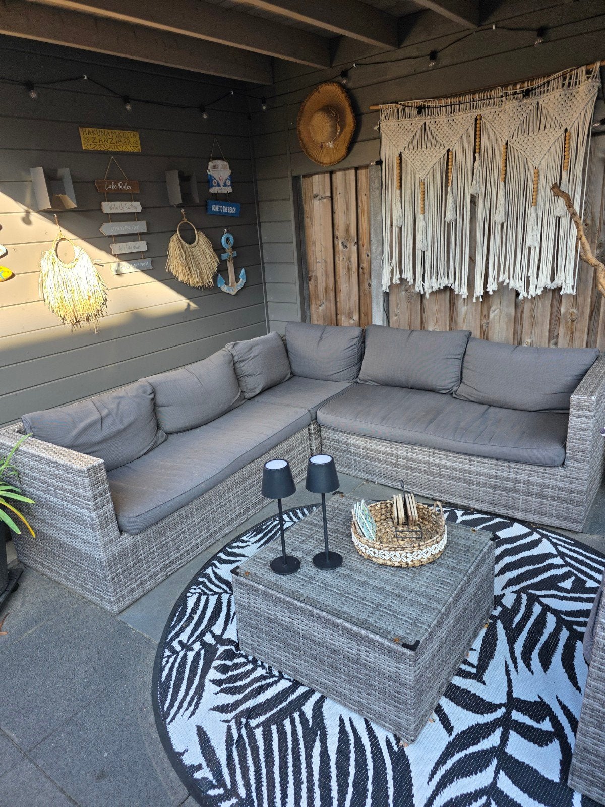 wicker lounge set grijs, Ophalen, 5 zitplaatsen, Gebruikt, Loungeset