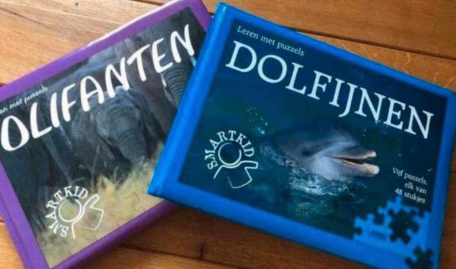 Smartkid's Puzzels: Olifanten & Dolfijnen (2x48 stukjes), Ophalen of Verzenden, 10 tot 50 stukjes, Zo goed als nieuw, 4 tot 6 jaar