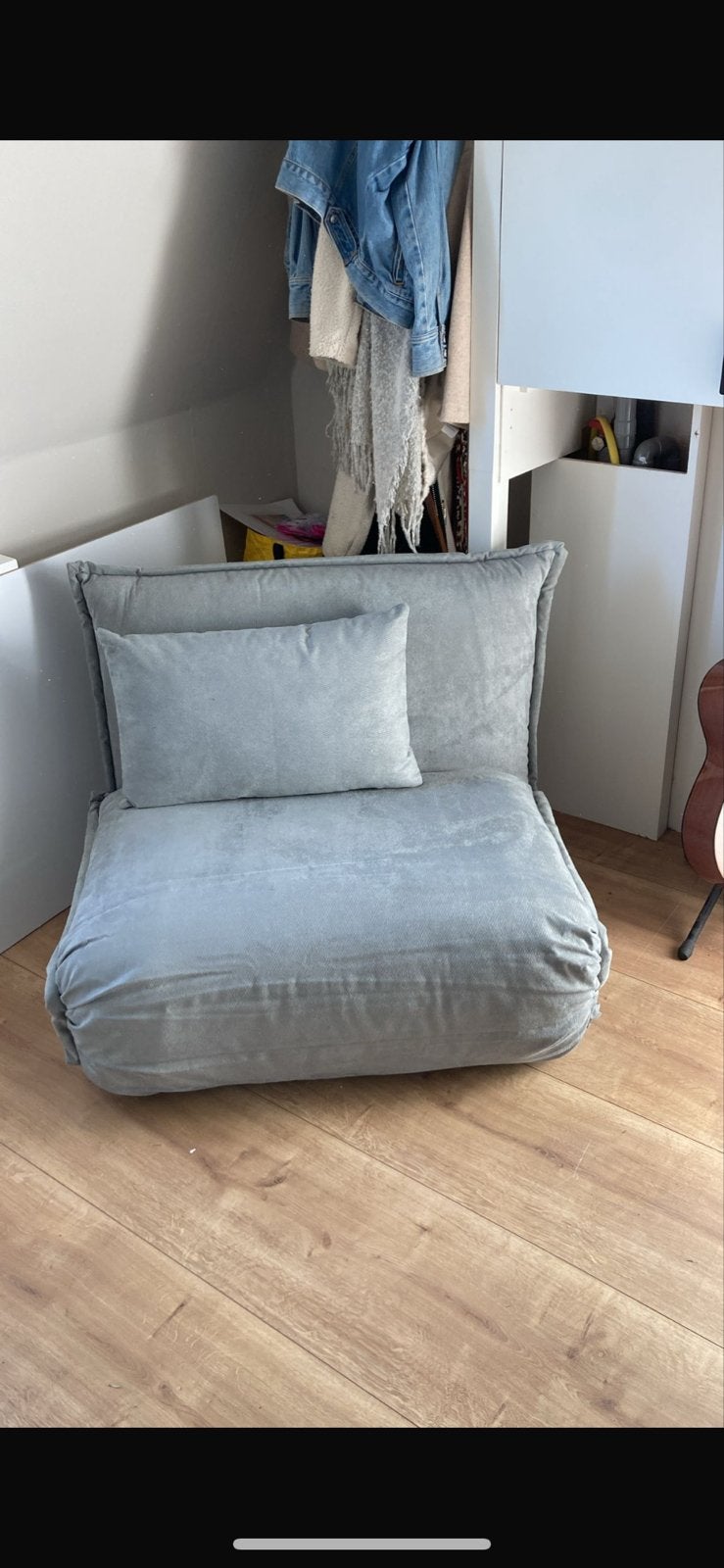 Jake van Mørteens - Grijze opvouwbare slaapstoel met kussen, Zo goed als nieuw, Grijs, Eenpersoons, 70 cm of minder