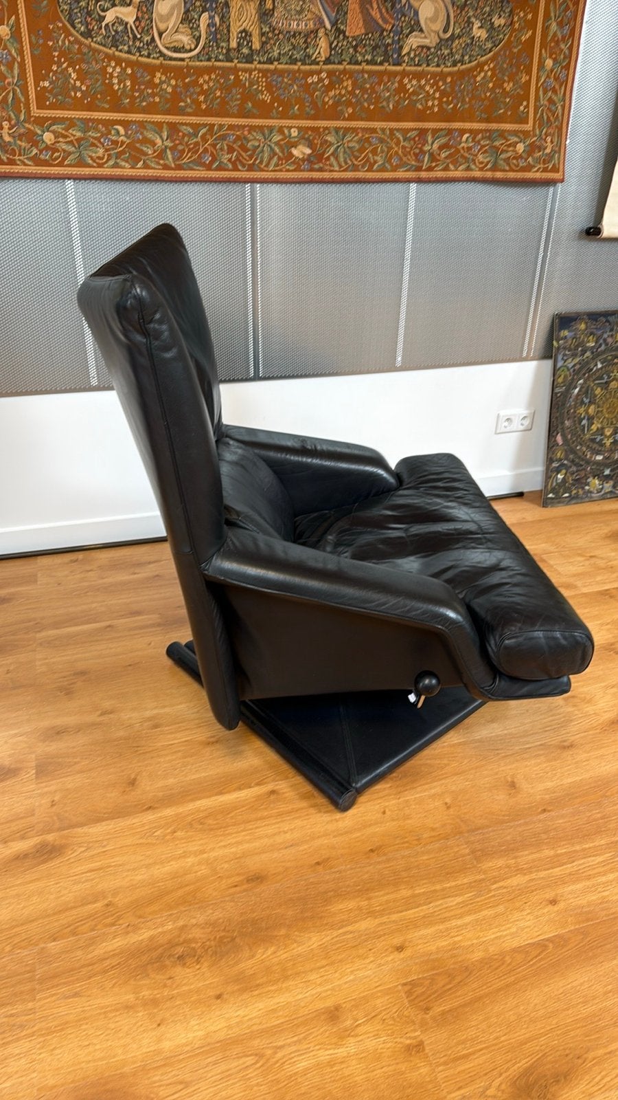 Rolf Benz fauteuil - Zwart leer, Ophalen, Gebruikt, Zwart, Leer