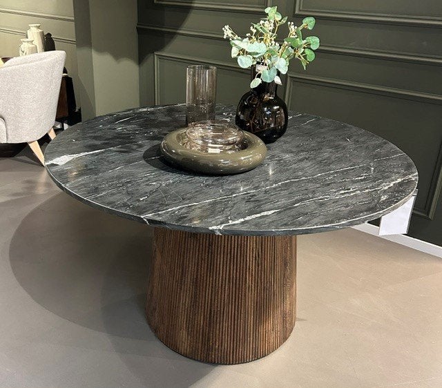 Eettafel + salontafel Maxim mangohout en marmer, Huis en Inrichting, Tafels | Eettafels, Ophalen, Rond, Nieuw, Vier personen