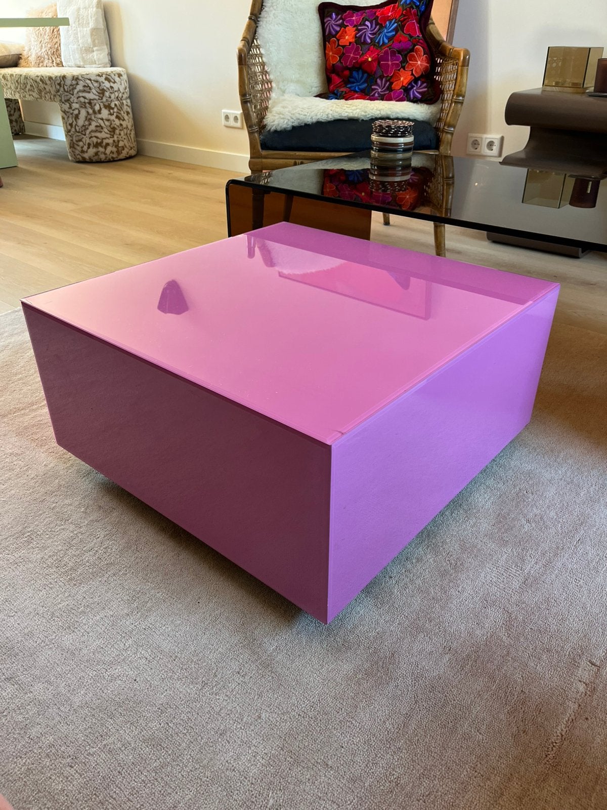 Roze salontafel HK living - pink mirror block, Ophalen, Gebruikt, 100 tot 150 cm, 50 tot 100 cm