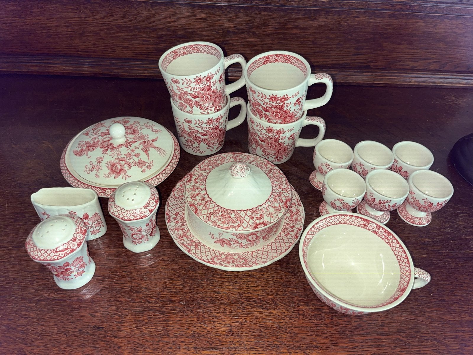 Mason's Ironstone 'Stafford' Servies - Rood/Wit, Ophalen