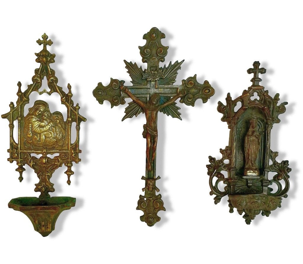 Antieke religieuze wanddecoratie:Brons - 1850-1900, Antiek en Kunst, Ophalen of Verzenden