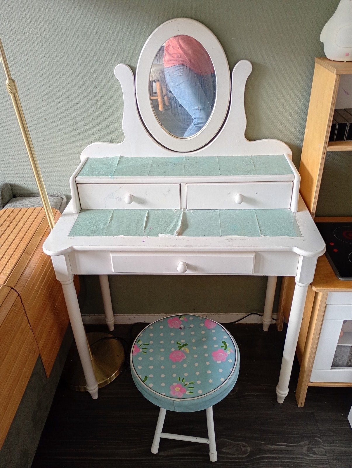 Kinder kaptafel met spiegel en krukje, Ophalen, Gebruikt, Tafel(s) en Stoel(en)