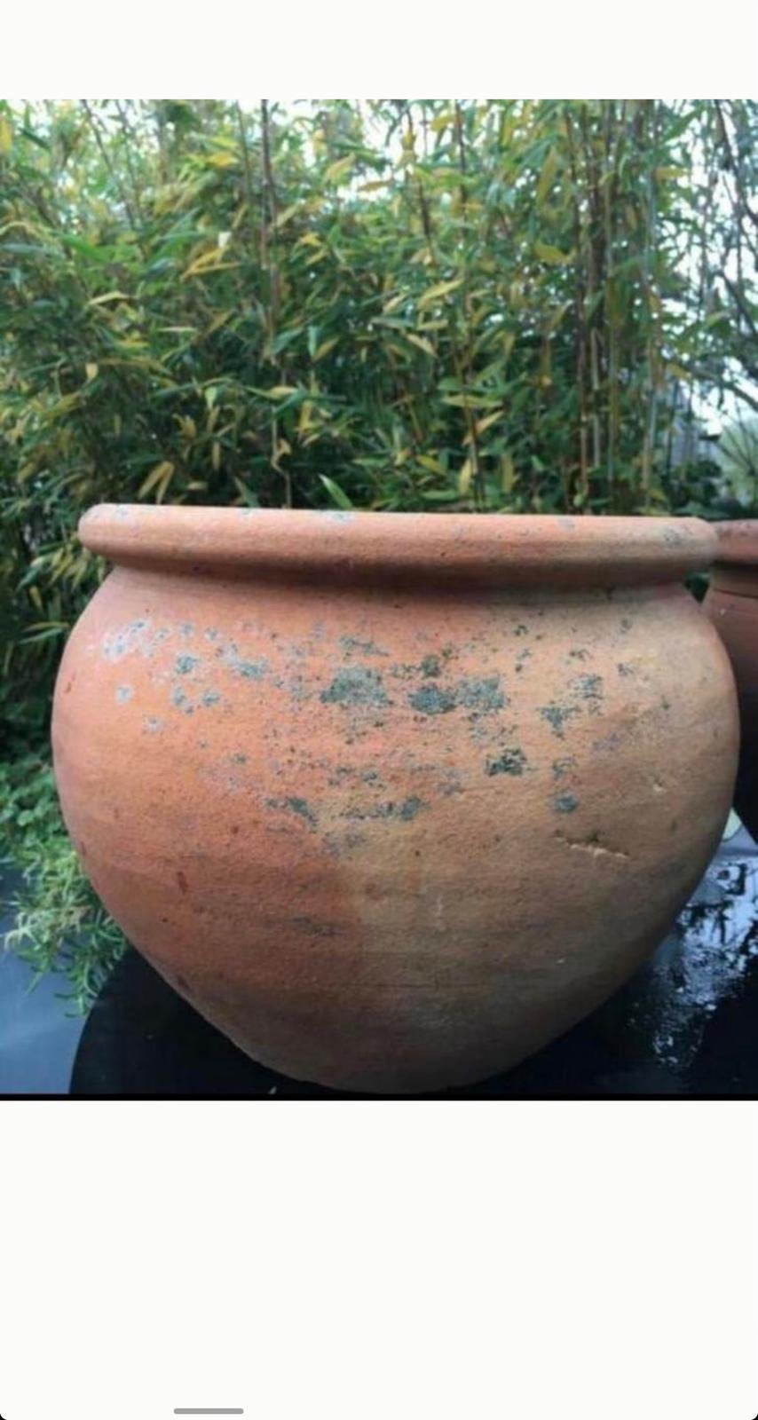 Antieke unieke Oud Hollandse Terracotta Bloempot 23/27cm, Gebruikt, Rond, Binnen, Minder dan 40 cm