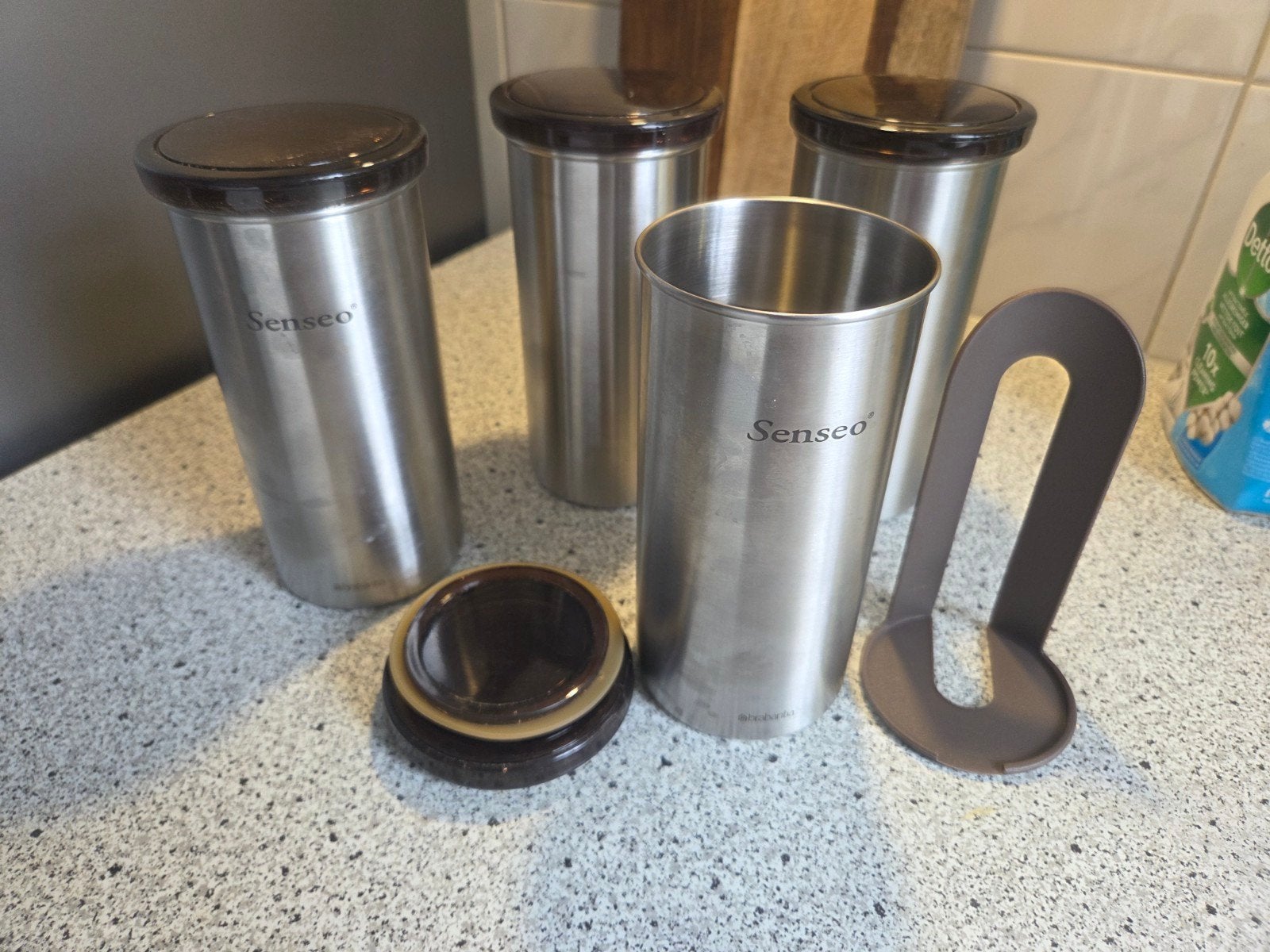 4 x Brabantia Senseo Koffiepads Bewaarbus - Set van 4, Gebruikt, Zilver, Ophalen of Verzenden, Voorraadpot