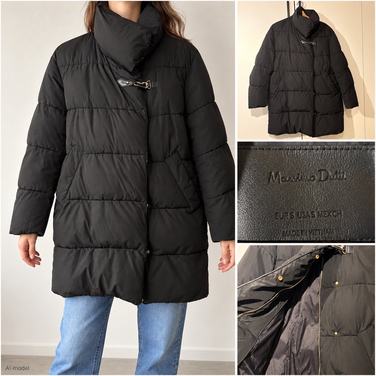 Massimo Dutti Zwarte Gewatteerde Jas Maat S, Ophalen of Verzenden, Zo goed als nieuw, Maat 36 (S), Zwart