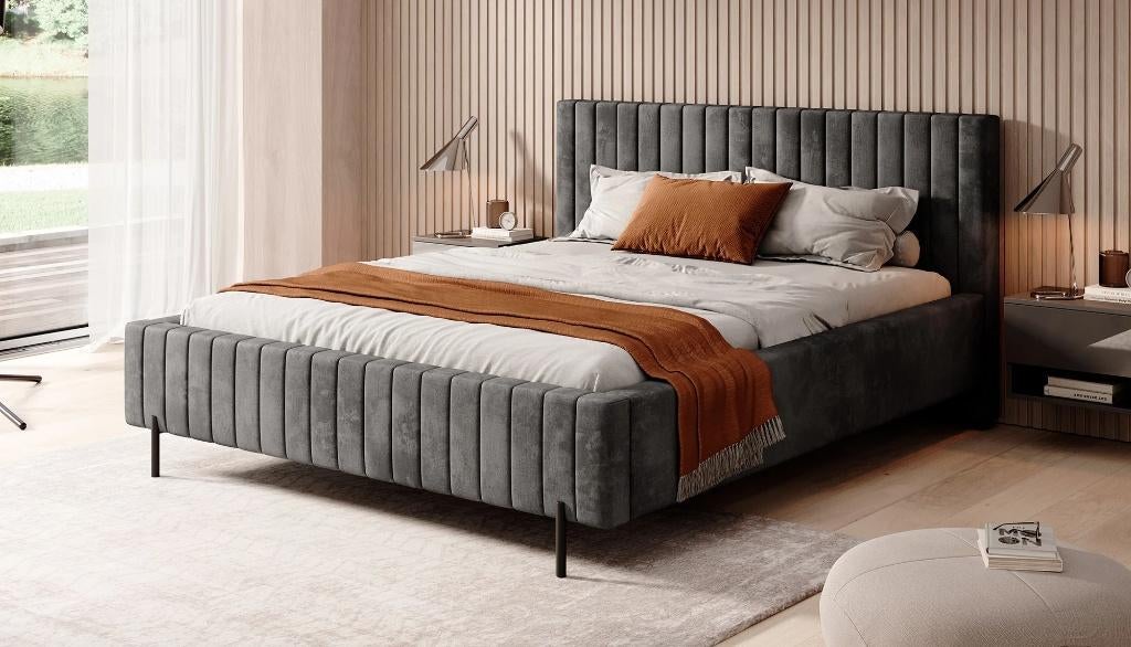 Ventum Bed 160x200 + IKEA matras + Ergosleep onderstel, Ophalen, Moderne luxe velvet bekleding, Tweepersoons, Zo goed als nieuw