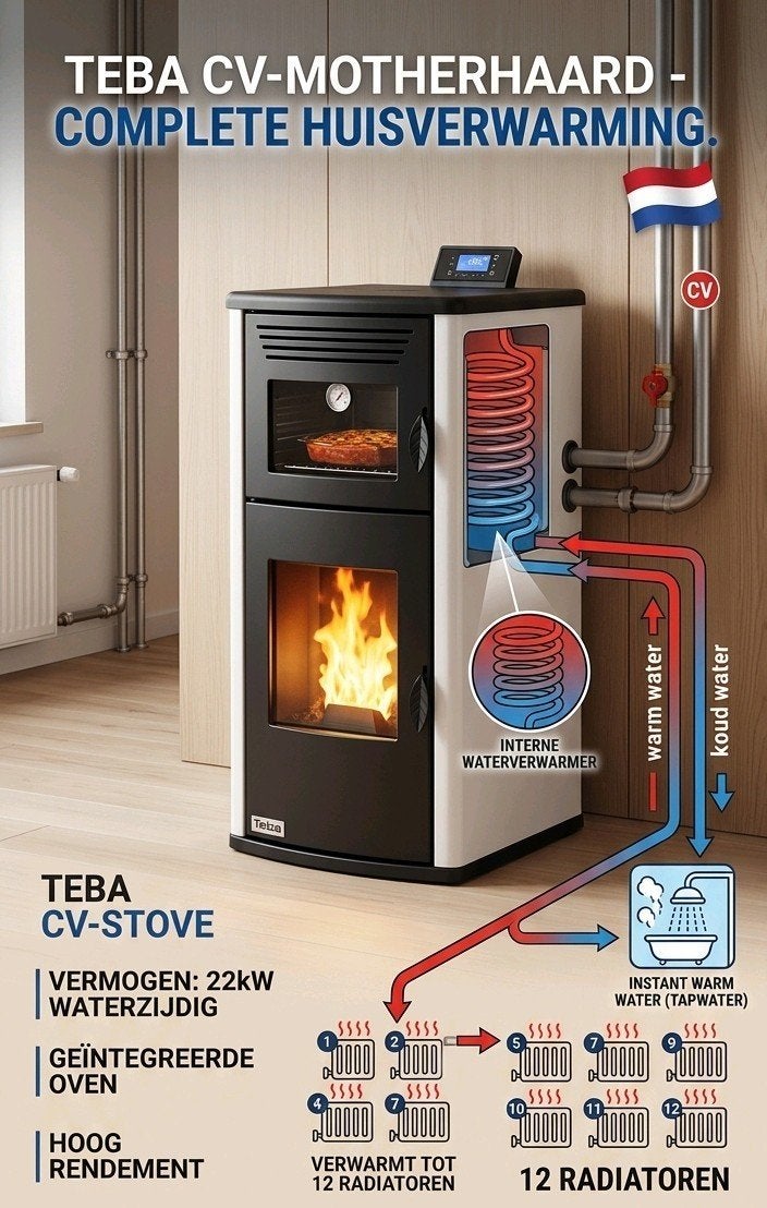 Krachtige Pellet-CV-Kachel–30 kW | 92% Rendement | Met Oven, Ophalen, Hoog rendement (Hr), Cv-ketel of Combi-ketel, Nieuw