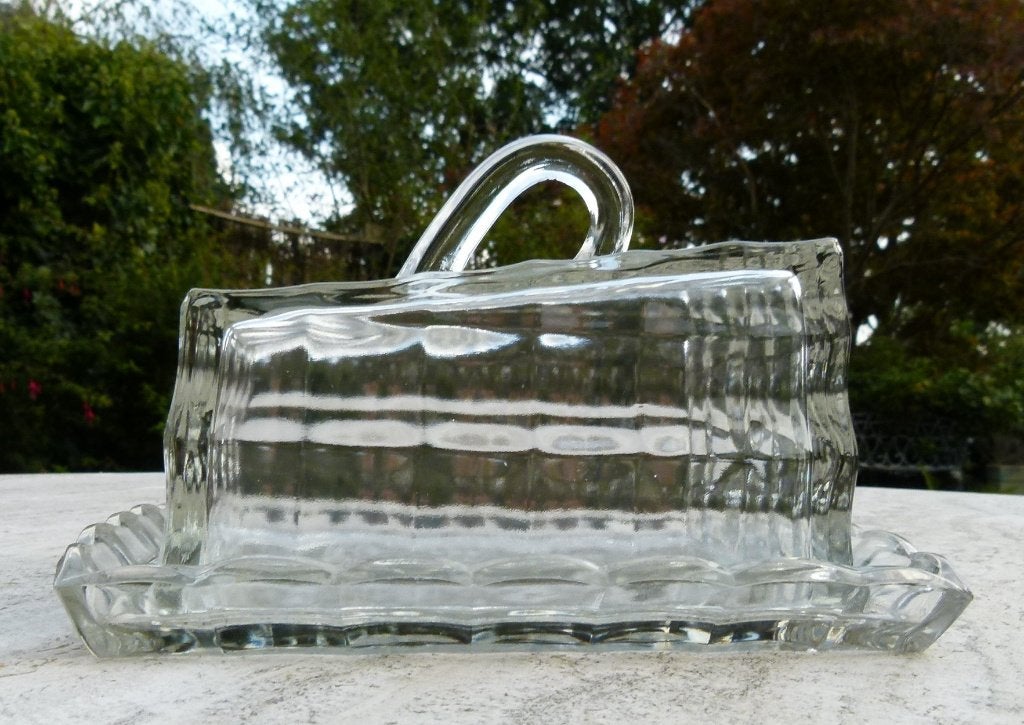 Art Deco Hoekige Kaasstolp Blank Glas Super Gaaf, Ophalen of Verzenden