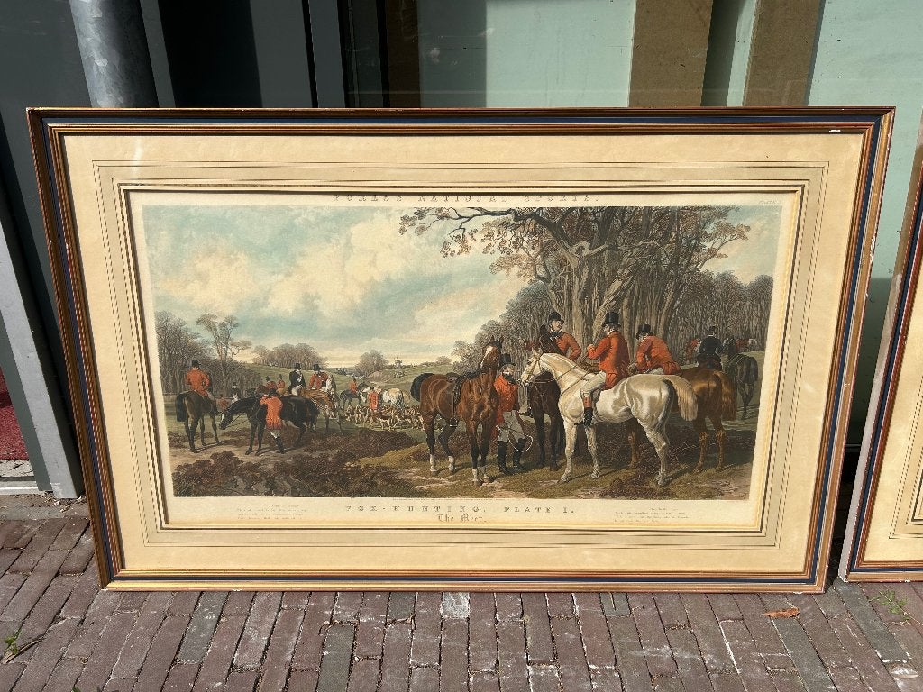 Vossen jacht 2 schilderijen, Antiek en Kunst, Ophalen, Klassiek, Achter glas