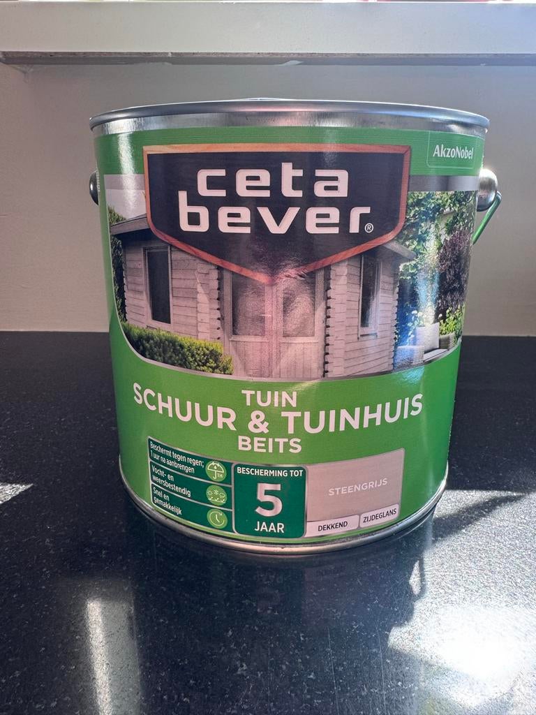 CetaBever Schuur & Tuinhuis Beits Steengrijs 2,5L Nieuw, Ophalen, Nieuw, Beits, Grijs