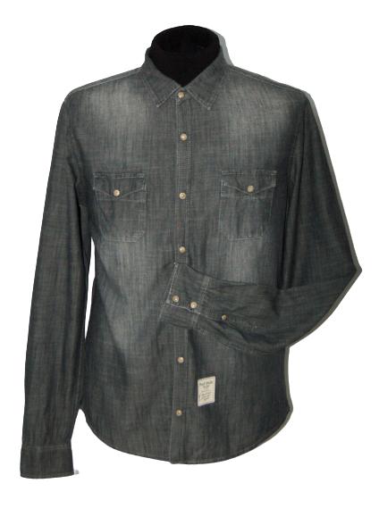Fred Mello jeanslook overhemd, grijs/zwart, Mt. L, Fred Mello, Verzenden, Zo goed als nieuw, Halswijdte 41/42 (L)