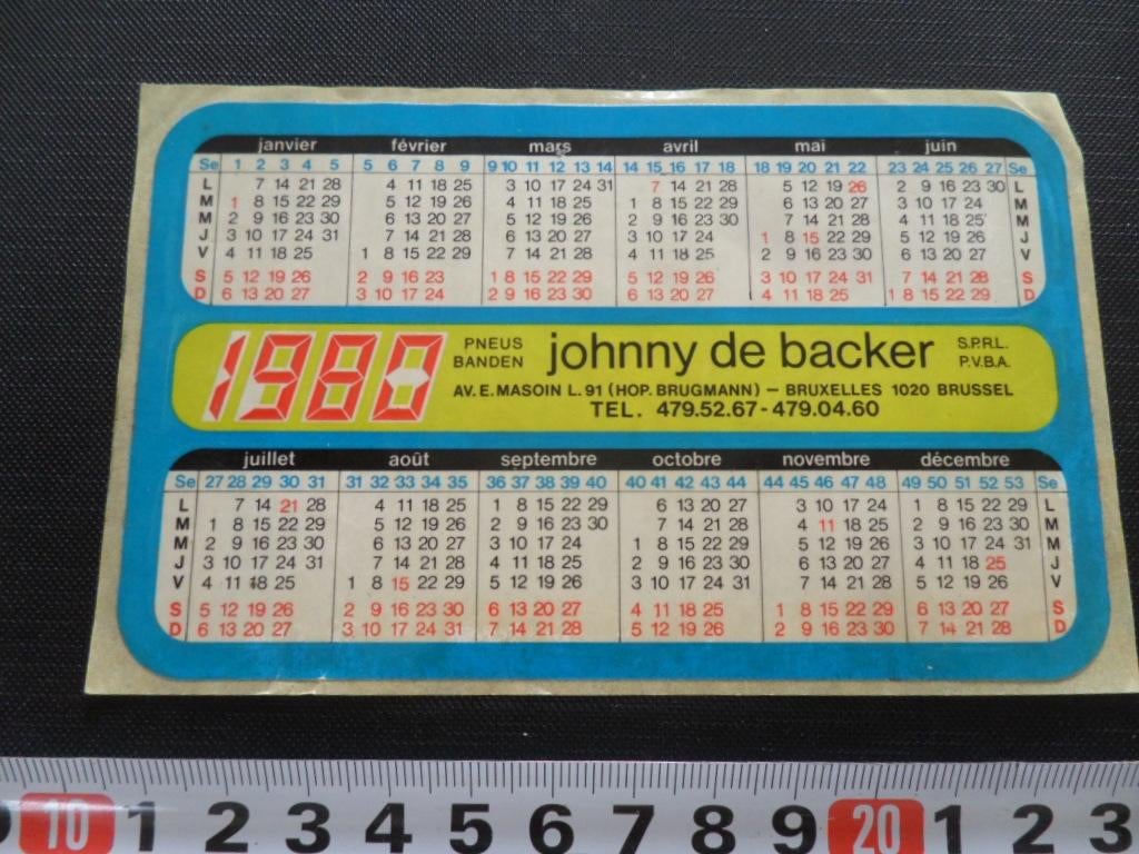 sticker Kalender 1980 België Brussel JOHNNY de BACKER, Ophalen, Zo goed als nieuw
