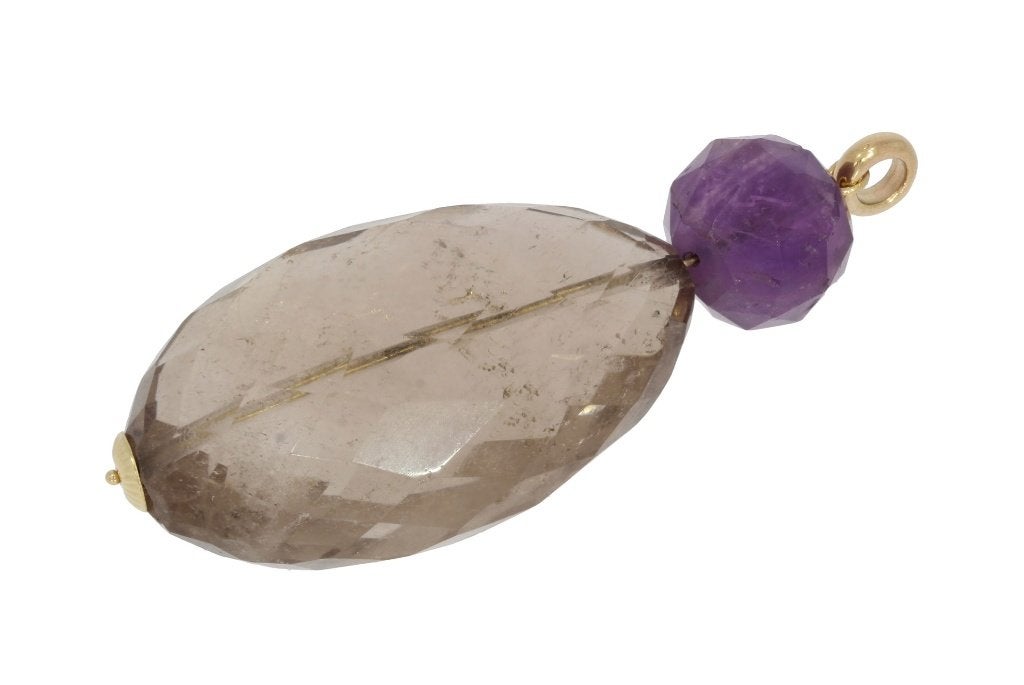 Zeer grote amethist rookkwarts 14k ketting hanger goud dames, Voordeelsieraden, Verzenden, Zo goed als nieuw, Met edelsteen