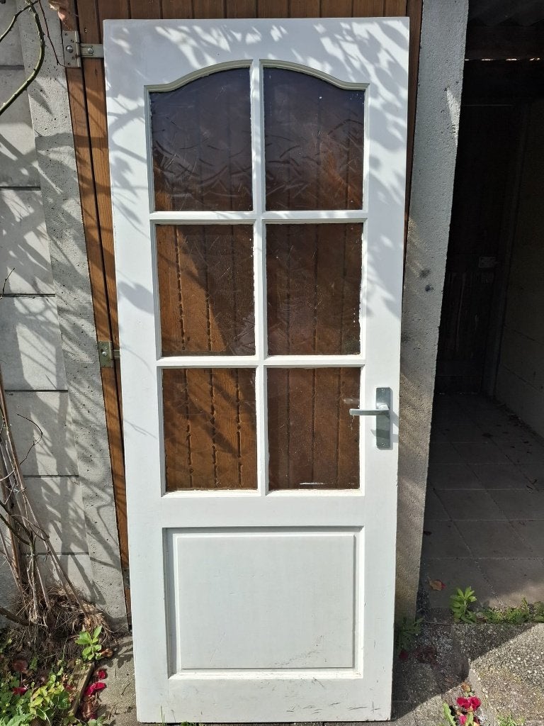 Witte binnendeur met lichtbruin glas, Ophalen, Gebruikt, 80 tot 100 cm, Binnendeur