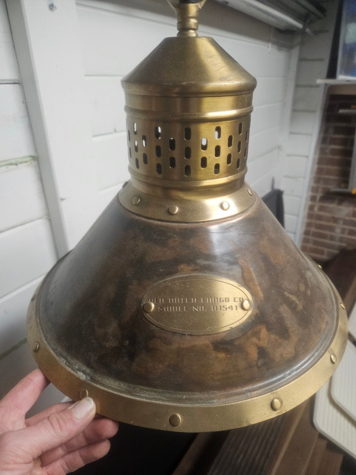 Antieke Messing Hanglamp - Old Dutch Cargo Co. Model 01541, Ophalen of Verzenden