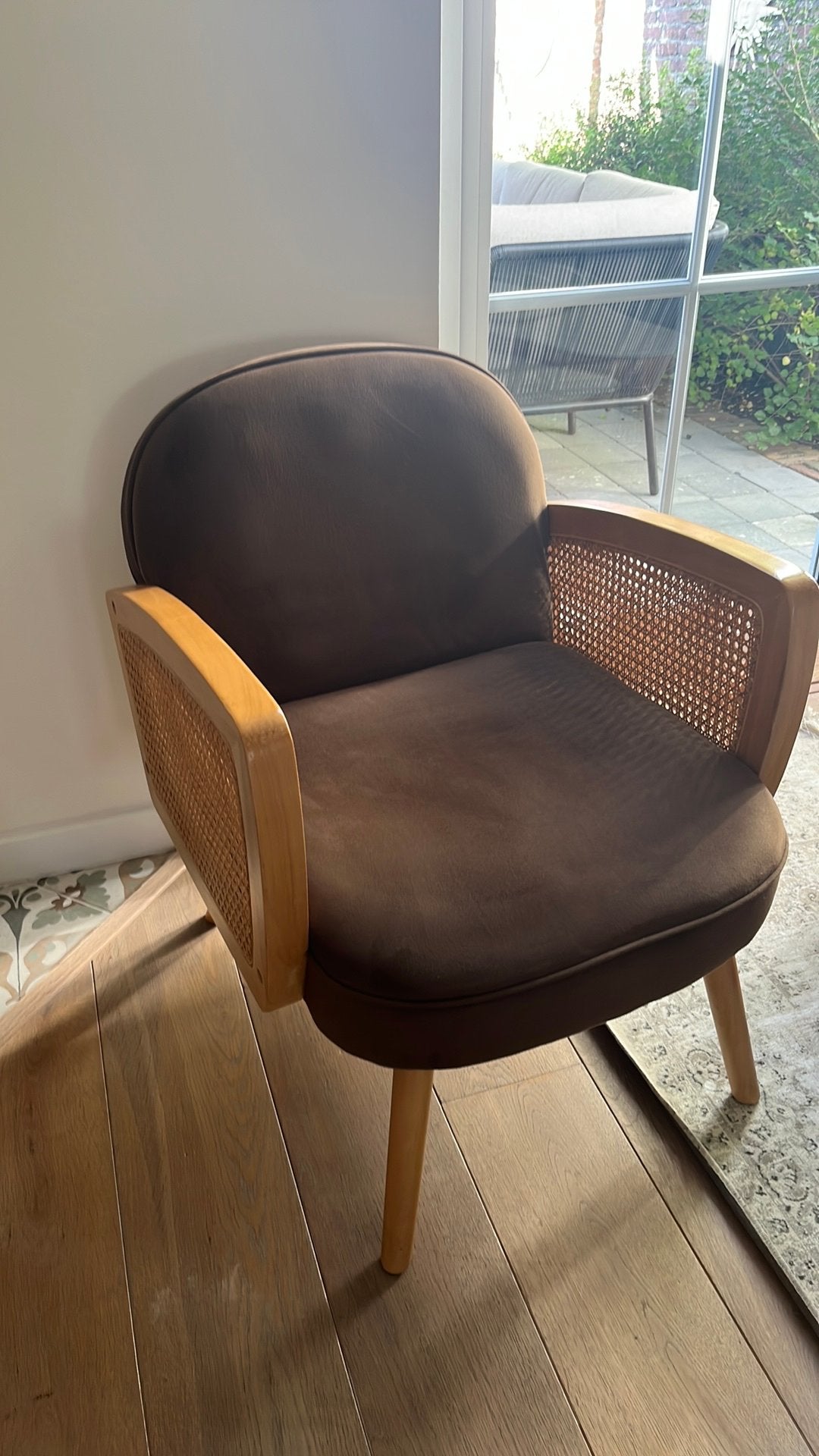 Xenos fauteuil Batavia met webbing bruin, Ophalen, Hout, 75 tot 100 cm, Zo goed als nieuw