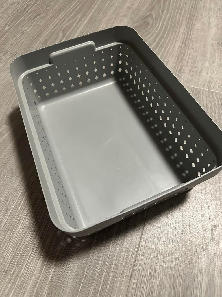 4x Grijze plast team kunststof opbergbak opberg mand, Huis en Inrichting, Woonaccessoires | Overige, Gebruikt, Kunststof, Grijs