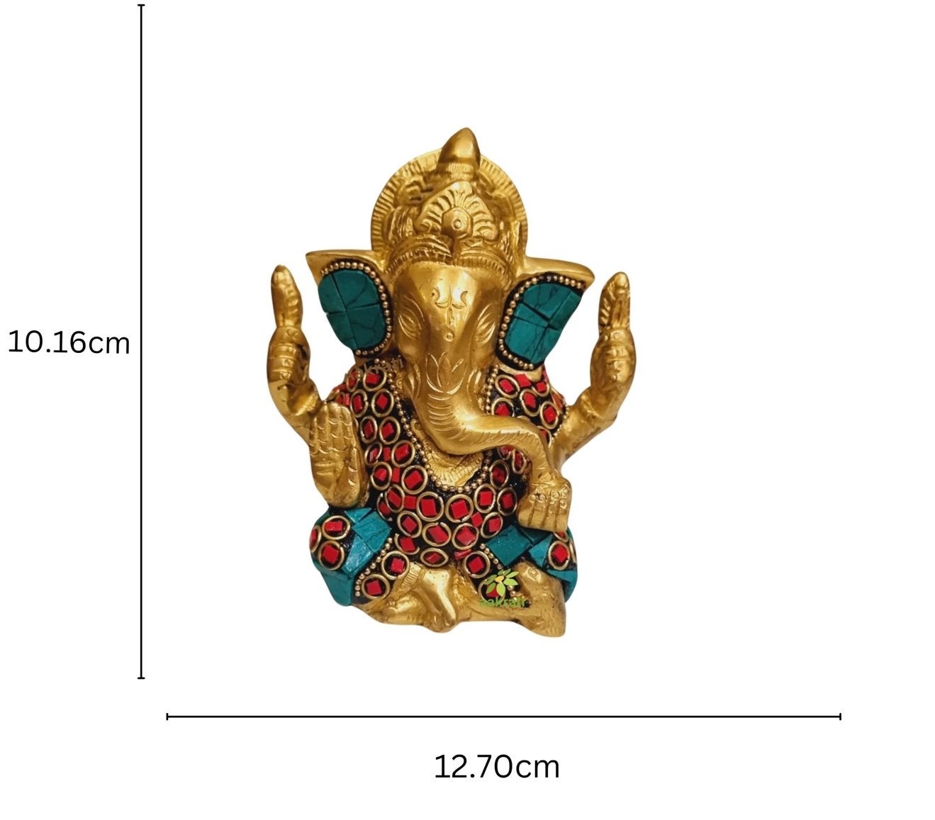 Brass Ganesh Murti met steentjes, Nieuw, Ophalen of Verzenden, Meerkleurig, Overige materialen