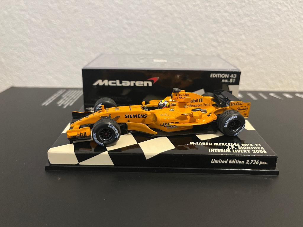 McLaren MP4-21 2006 Interim Livery J.P. Montoya 1:43, Ophalen, Zo goed als nieuw, Auto, MiniChamps