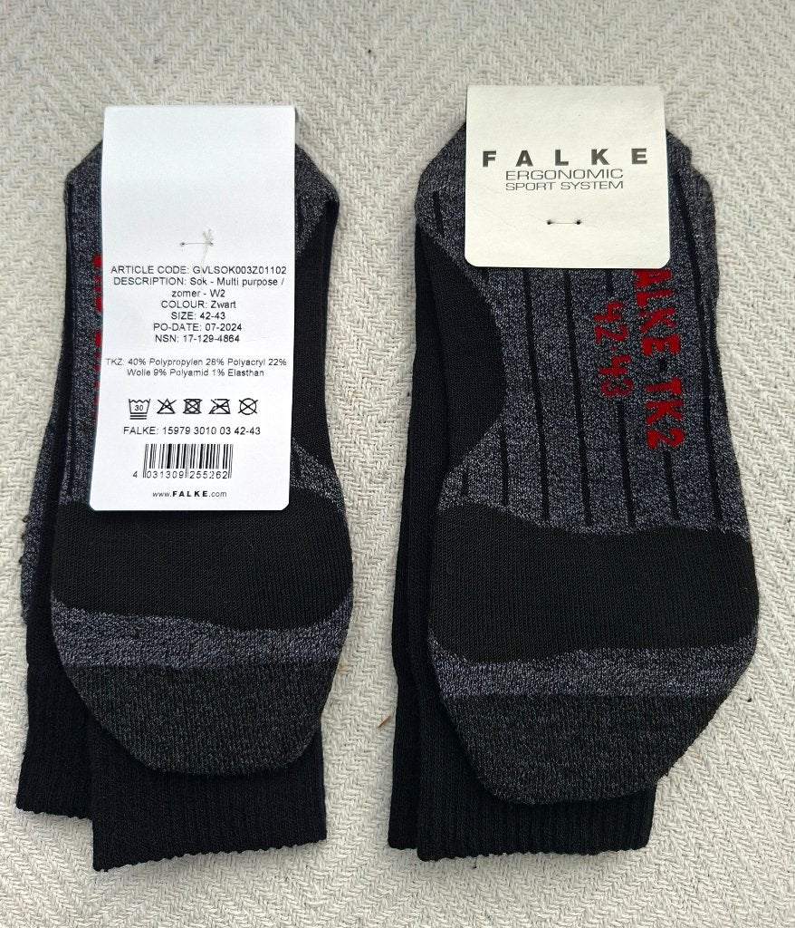 2 paar Falke TK2 Zwart Zomer, maat 42-43, Zwart, Falke, Nieuw, FALKE KGaA