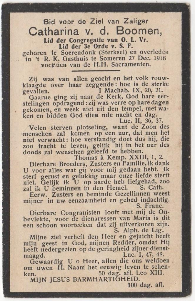 Catharina v.d. Boomen 1838 Soerendonk + 1918 Someren, 80 jr, Verzenden