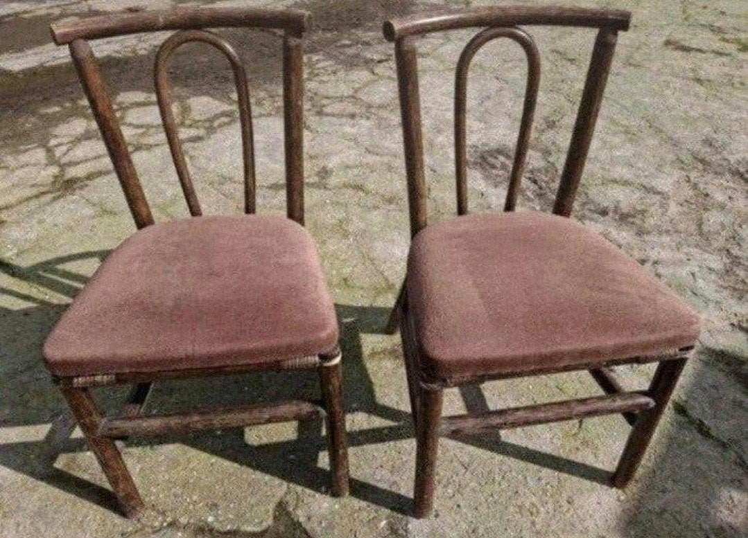 2 oude stoelen met rosé stof, Antiek en Kunst, Ophalen