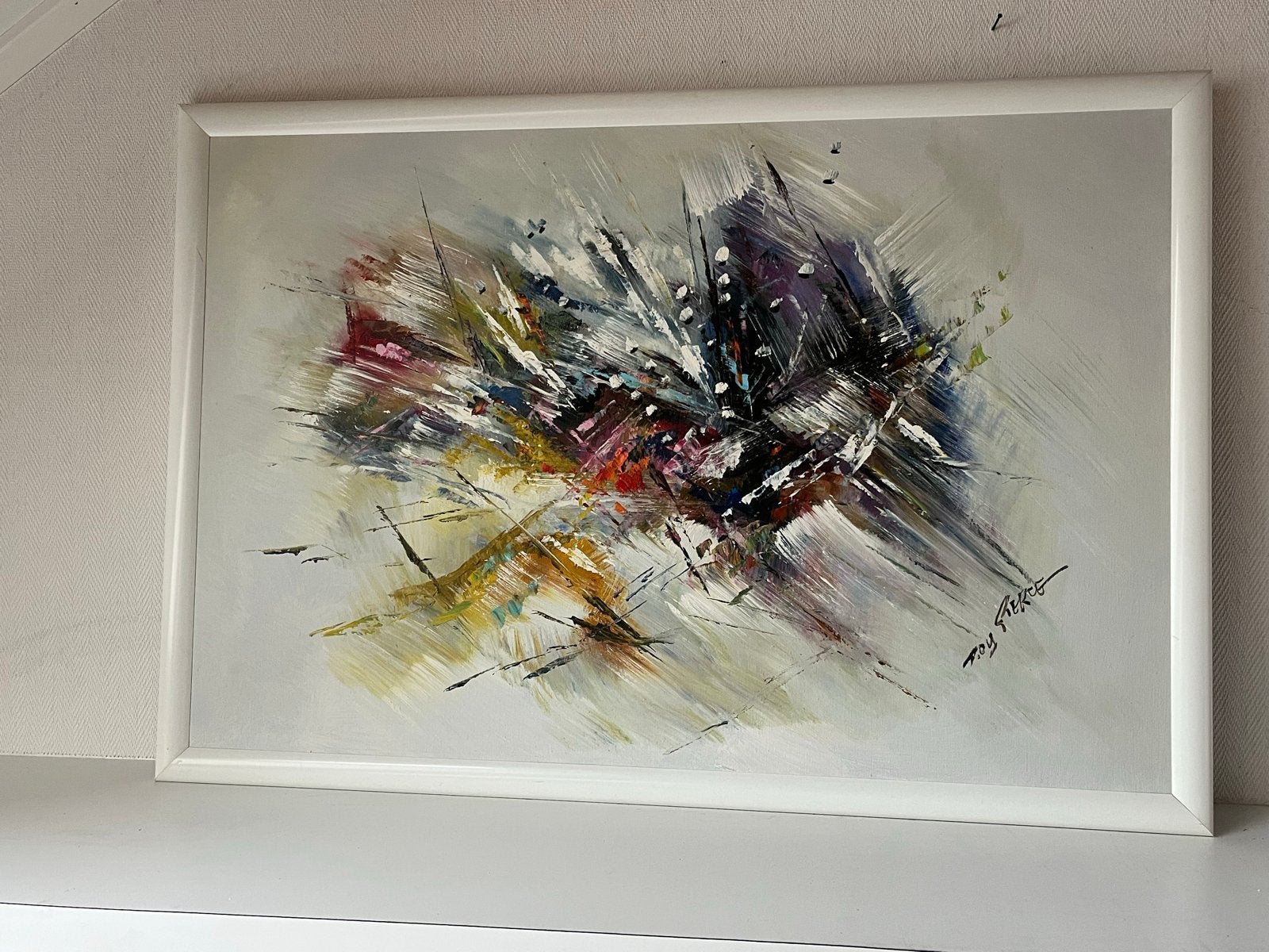 Abstract Schilderij 'Explosie' - Gesigneerd Roy Pierce, Ophalen of Verzenden