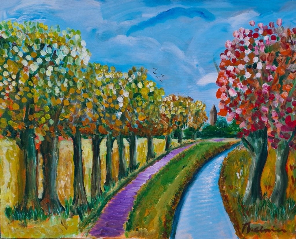Reinier – Van Gogh Laan, Landschap, Acrylverf, Ophalen of Verzenden, Overige materialen