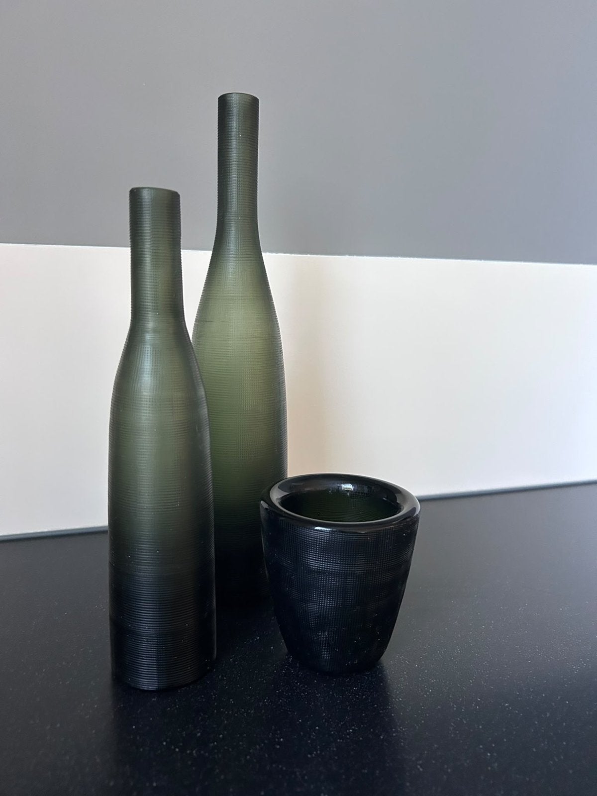 Set van 3 decoratieve flessen en vaasje - Groen glas, Ophalen, Groen, Glas