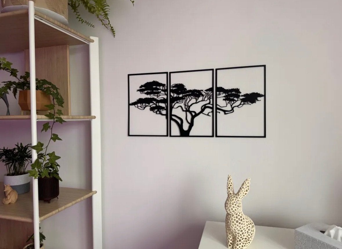 Muurdecoratie boom 3 delen - Zwart, Wandsculptuur, Zwart, Nieuw, Ophalen of Verzenden