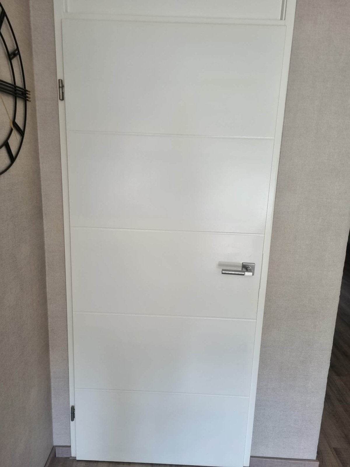 Goede moderne opdekdeur+linksdraaiend(100,5x83)+klinken/slot, Ophalen, Gebruikt, 80 tot 100 cm, Binnendeur