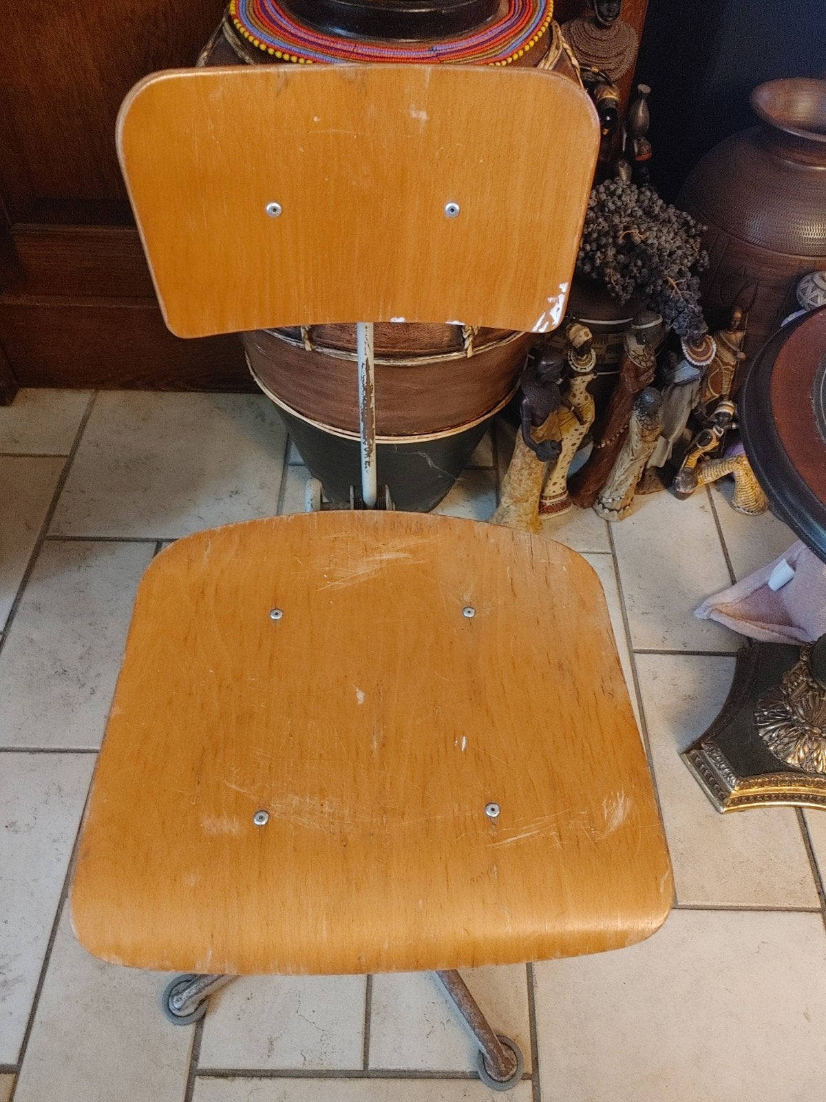 Vintage Industriële Kruk/Bureaustoel - Hout & Metaal, Ophalen